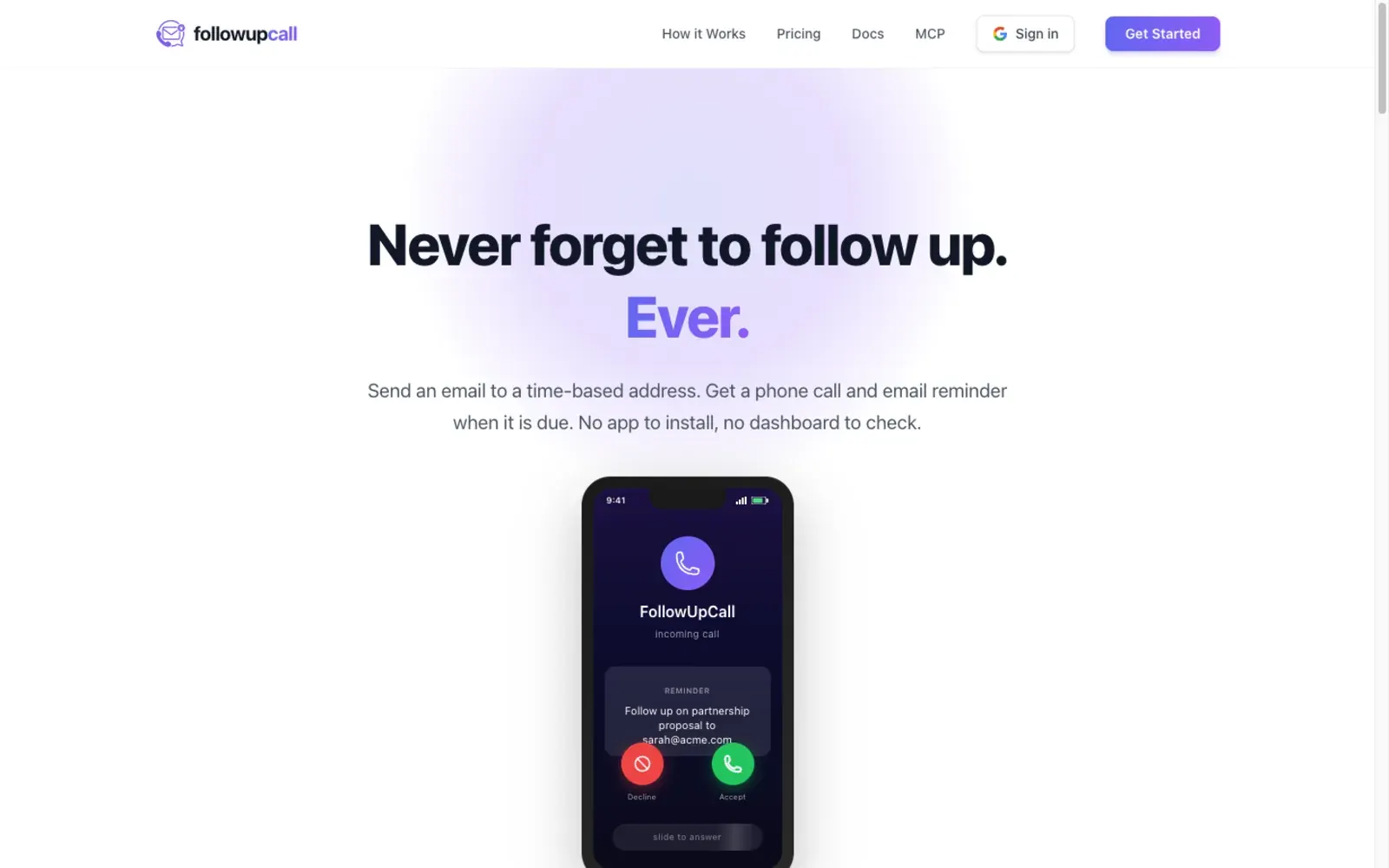 FollowUpCall homepage